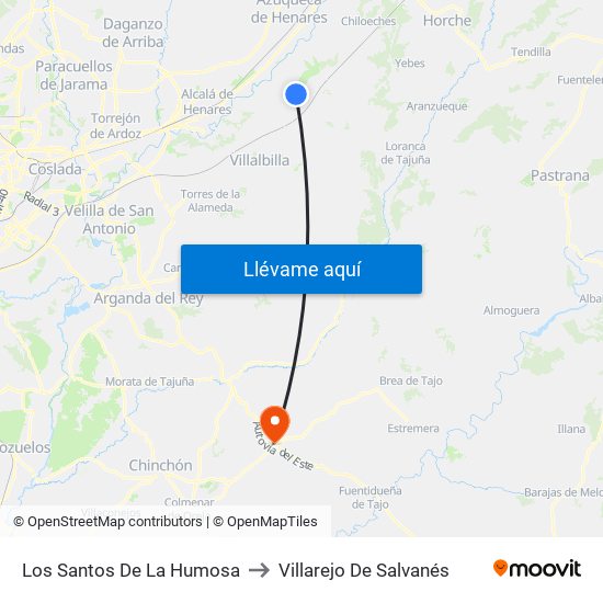 Los Santos De La Humosa to Villarejo De Salvanés map