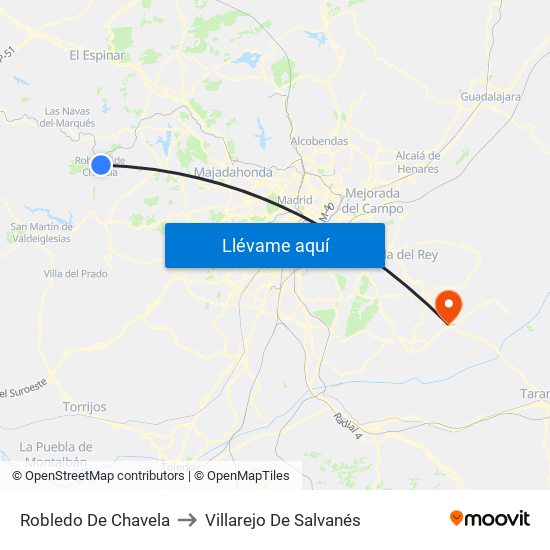 Robledo De Chavela to Villarejo De Salvanés map