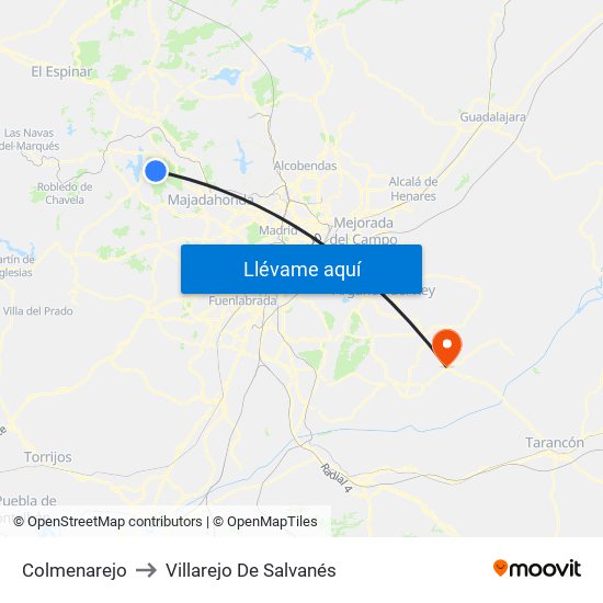 Colmenarejo to Villarejo De Salvanés map