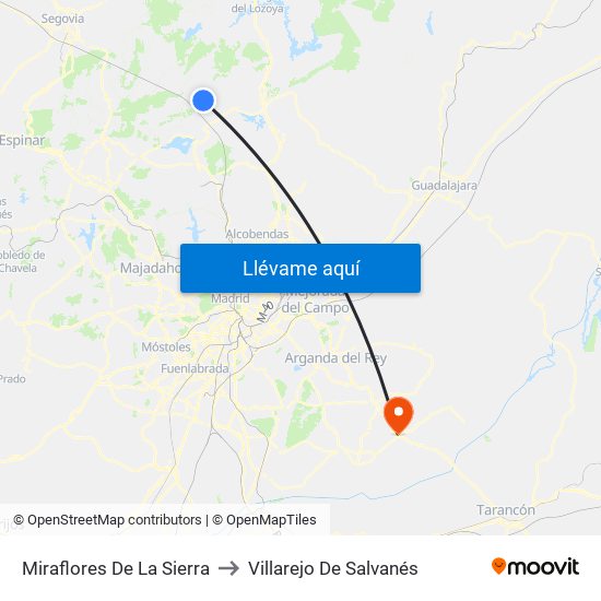 Miraflores De La Sierra to Villarejo De Salvanés map