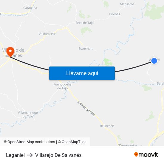 Leganiel to Villarejo De Salvanés map