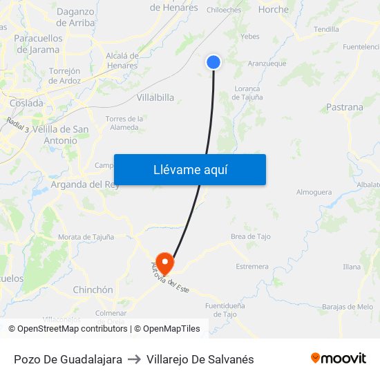 Pozo De Guadalajara to Villarejo De Salvanés map