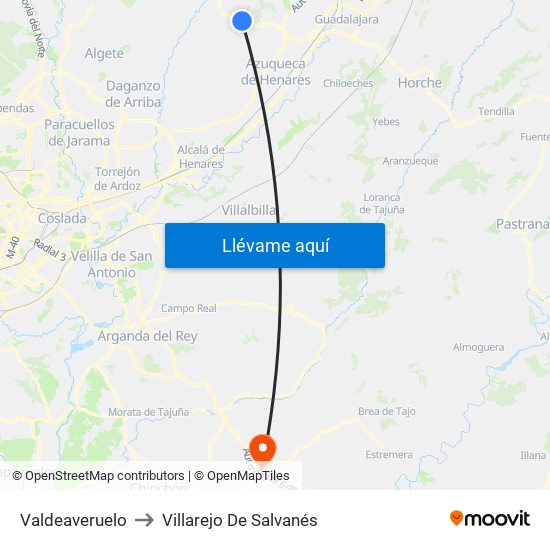 Valdeaveruelo to Villarejo De Salvanés map