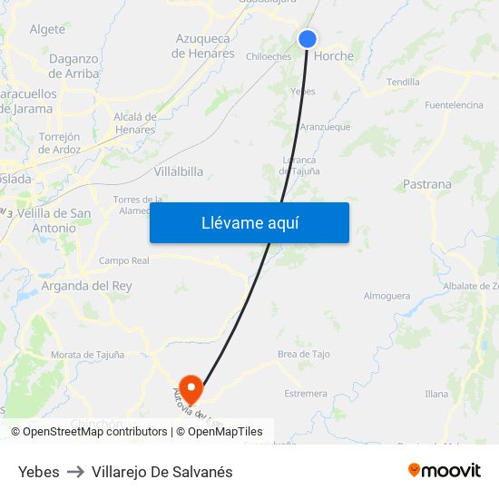 Yebes to Villarejo De Salvanés map