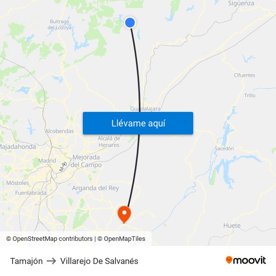 Tamajón to Villarejo De Salvanés map
