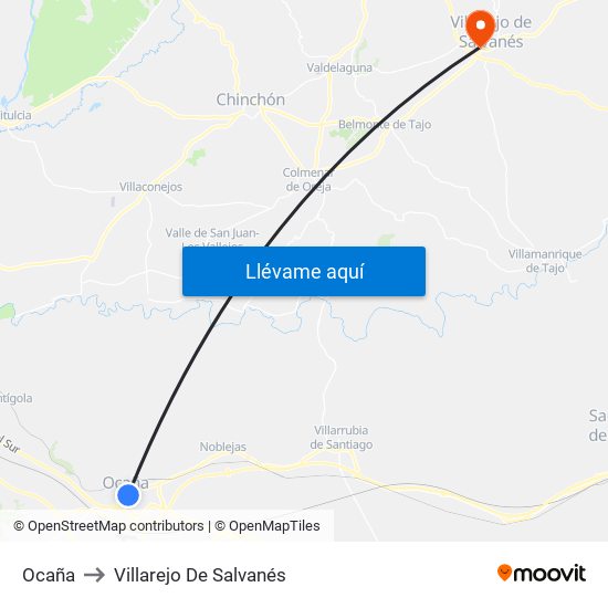 Ocaña to Villarejo De Salvanés map