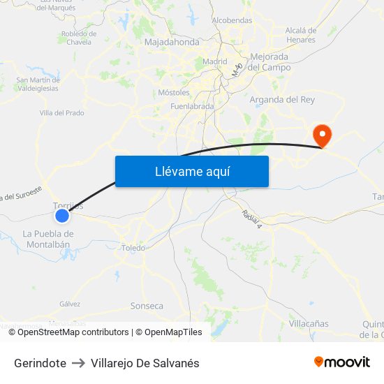 Gerindote to Villarejo De Salvanés map
