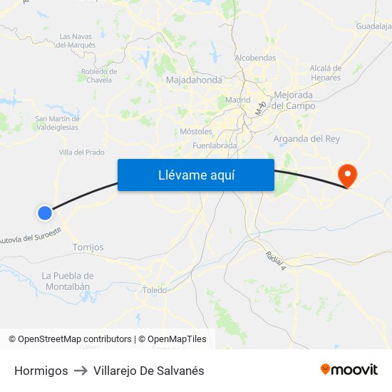 Hormigos to Villarejo De Salvanés map