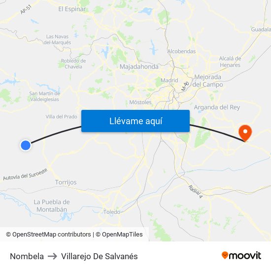 Nombela to Villarejo De Salvanés map
