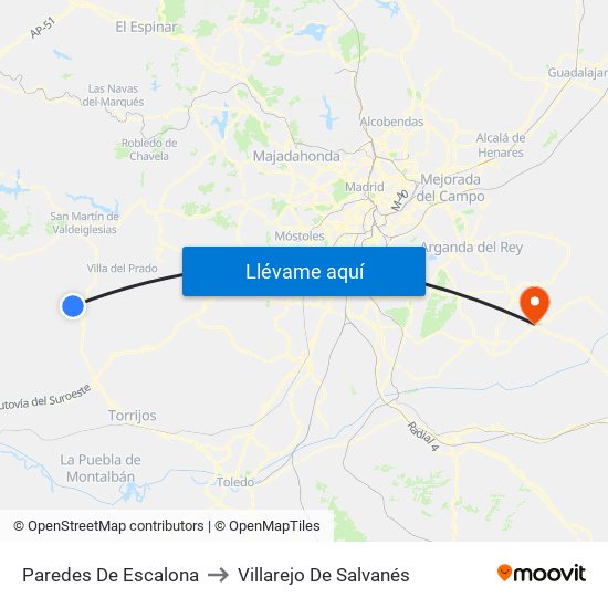 Paredes De Escalona to Villarejo De Salvanés map