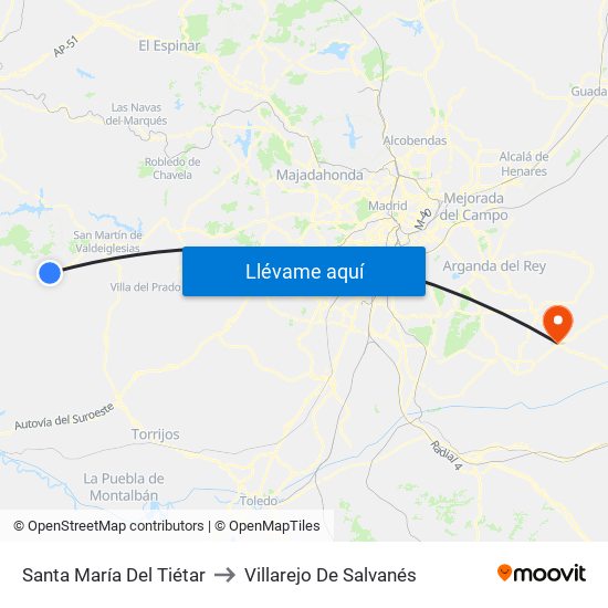 Santa María Del Tiétar to Villarejo De Salvanés map