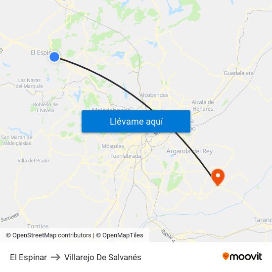 El Espinar to Villarejo De Salvanés map