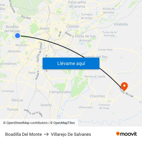 Boadilla Del Monte to Villarejo De Salvanés map