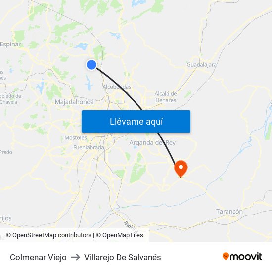 Colmenar Viejo to Villarejo De Salvanés map