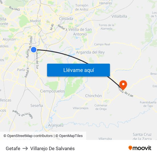 Getafe to Villarejo De Salvanés map