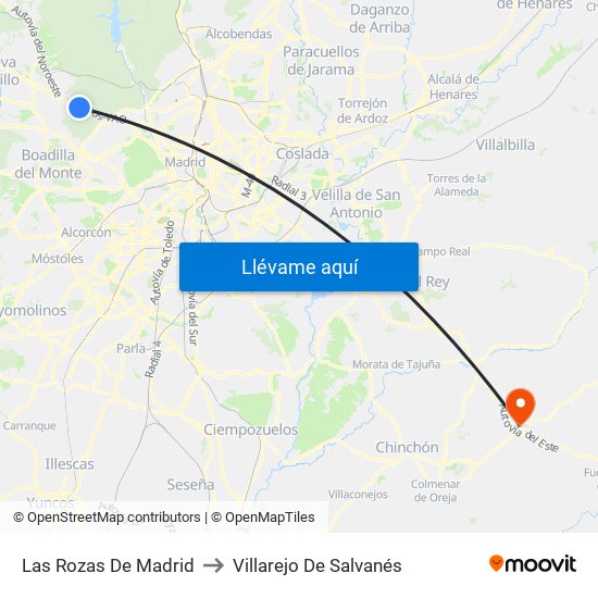Las Rozas De Madrid to Villarejo De Salvanés map