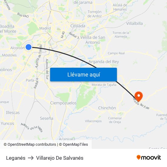 Leganés to Villarejo De Salvanés map