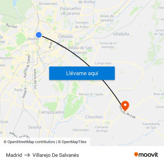 Madrid to Villarejo De Salvanés map