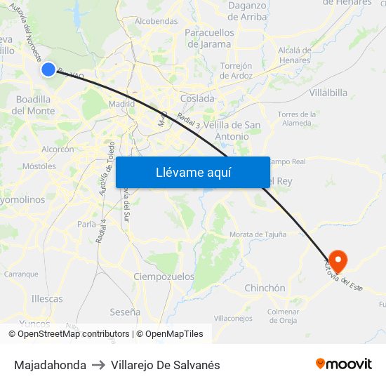 Majadahonda to Villarejo De Salvanés map