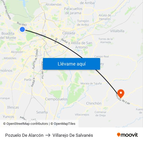 Pozuelo De Alarcón to Villarejo De Salvanés map