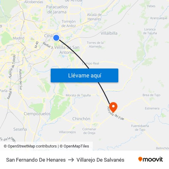 San Fernando De Henares to Villarejo De Salvanés map