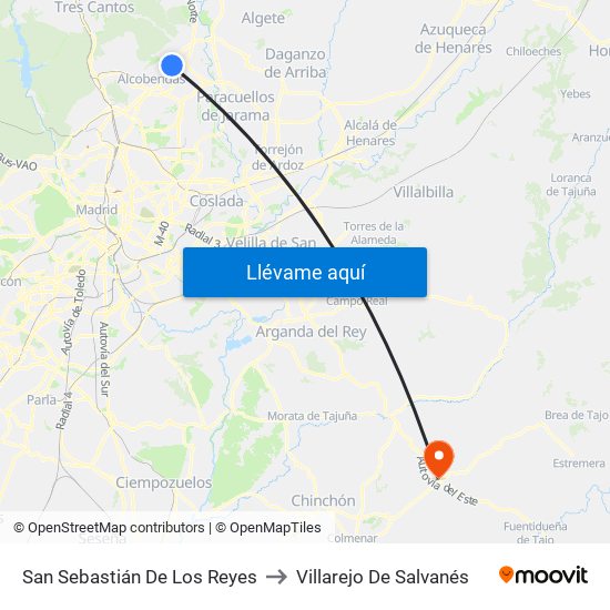 San Sebastián De Los Reyes to Villarejo De Salvanés map