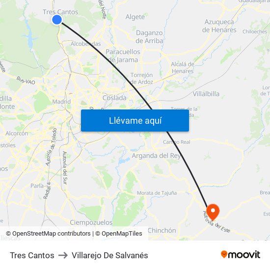 Tres Cantos to Villarejo De Salvanés map