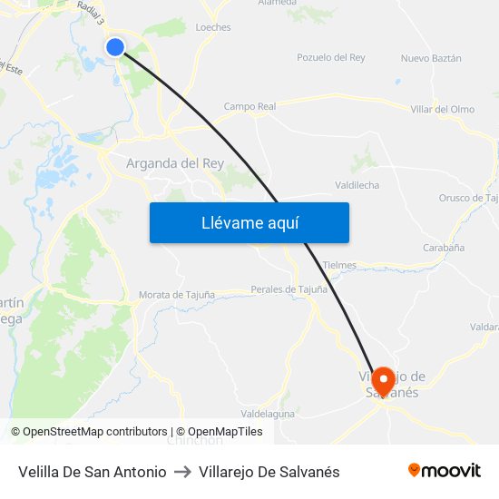 Velilla De San Antonio to Villarejo De Salvanés map