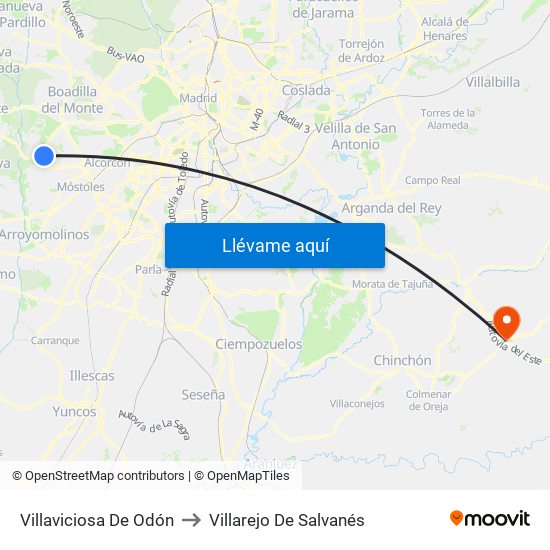 Villaviciosa De Odón to Villarejo De Salvanés map