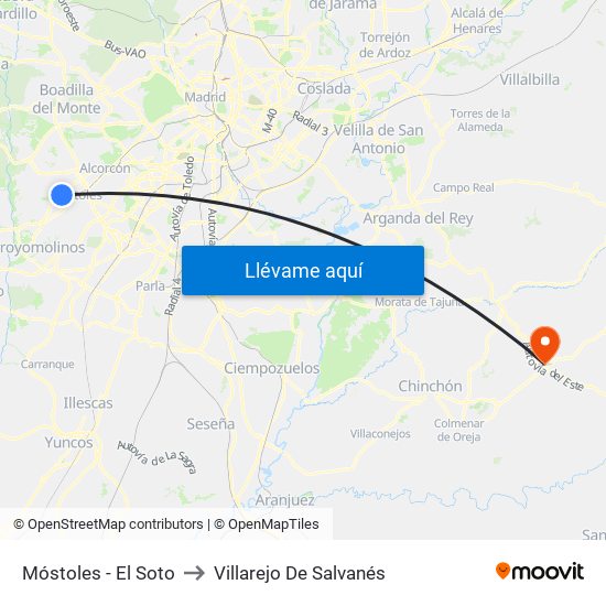 Móstoles - El Soto to Villarejo De Salvanés map
