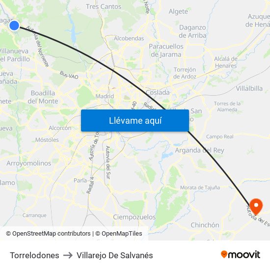Torrelodones to Villarejo De Salvanés map