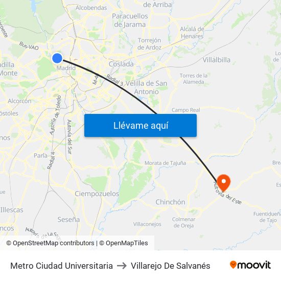 Metro Ciudad Universitaria to Villarejo De Salvanés map