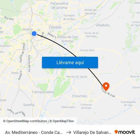 Av. Mediterráneo - Conde Casal to Villarejo De Salvanés map