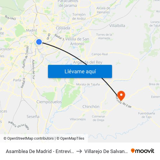 Asamblea De Madrid - Entrevías to Villarejo De Salvanés map