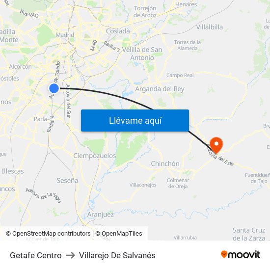 Getafe Centro to Villarejo De Salvanés map