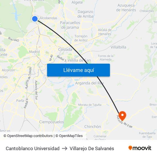 Cantoblanco Universidad to Villarejo De Salvanés map