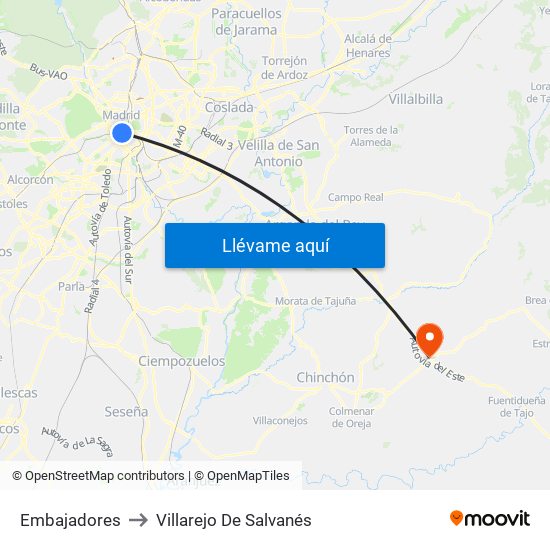Embajadores to Villarejo De Salvanés map