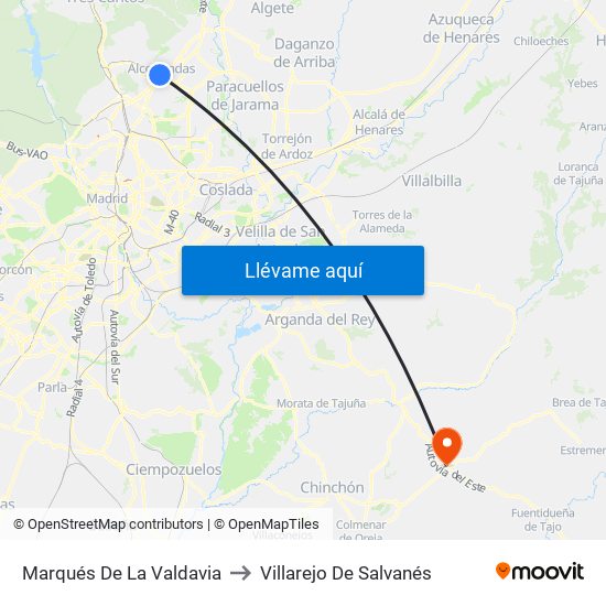 Marqués De La Valdavia to Villarejo De Salvanés map
