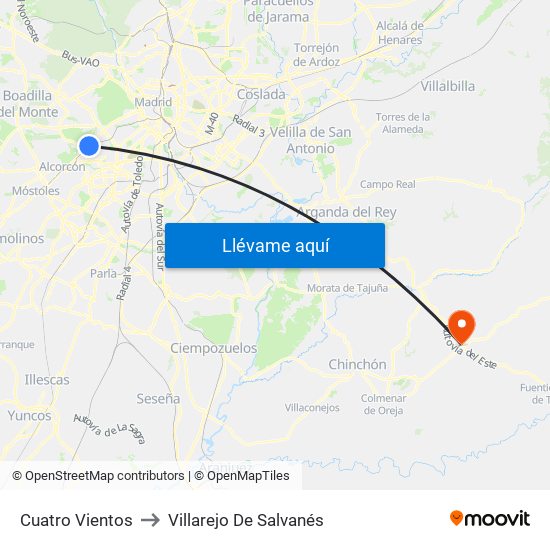 Cuatro Vientos to Villarejo De Salvanés map