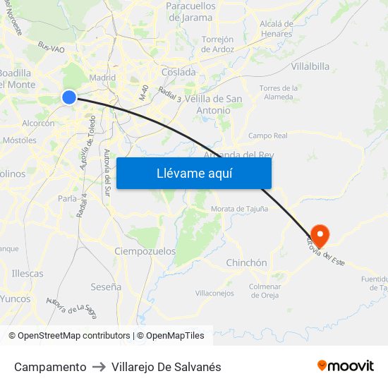 Campamento to Villarejo De Salvanés map