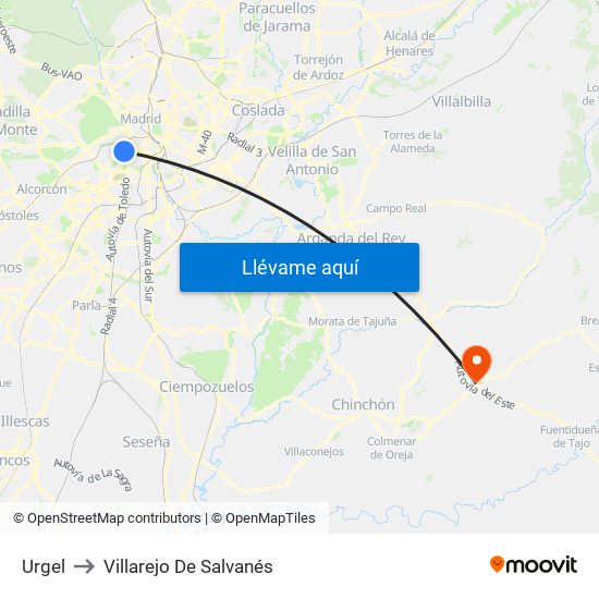 Urgel to Villarejo De Salvanés map