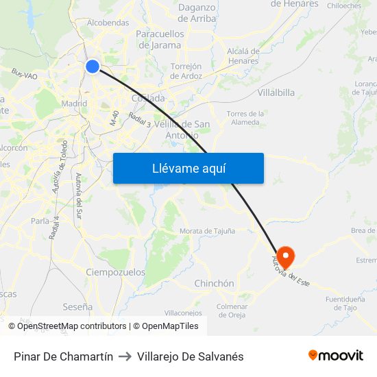 Pinar De Chamartín to Villarejo De Salvanés map