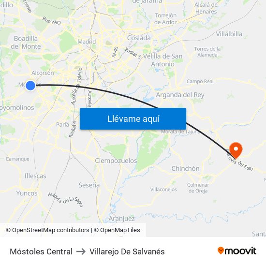 Móstoles Central to Villarejo De Salvanés map