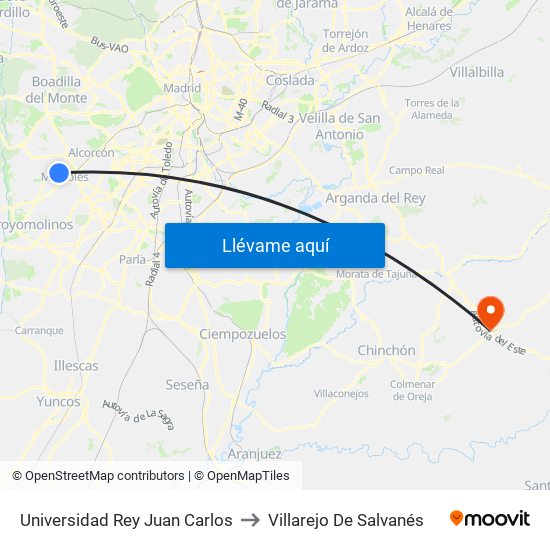 Universidad Rey Juan Carlos to Villarejo De Salvanés map