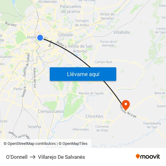 O'Donnell to Villarejo De Salvanés map