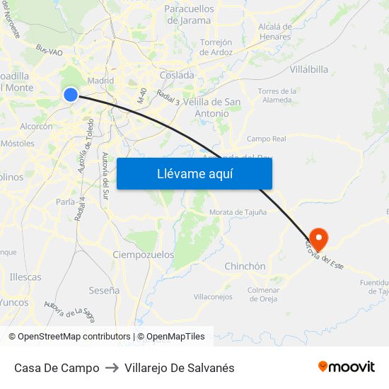 Casa De Campo to Villarejo De Salvanés map