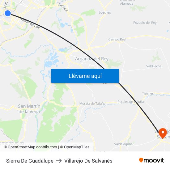Sierra De Guadalupe to Villarejo De Salvanés map