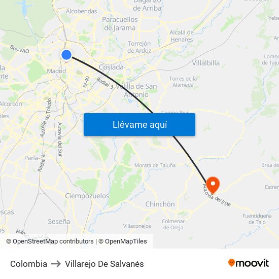 Colombia to Villarejo De Salvanés map