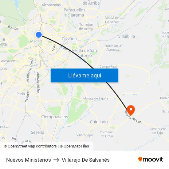 Nuevos Ministerios to Villarejo De Salvanés map