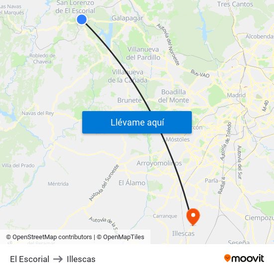 El Escorial to Illescas map